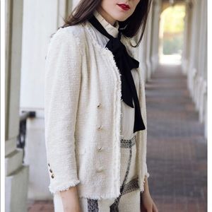 ZARA Tweed Cream Blazer Coat 3 Gold Buttons